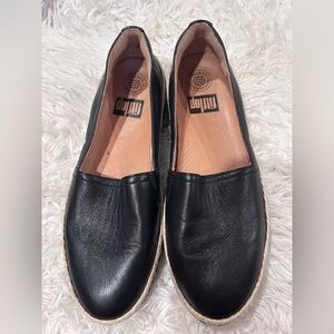 Fitflop Black Leather Slip-On Loafers, New Never Worn